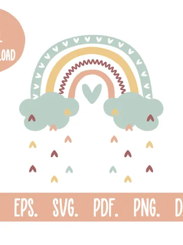 Unique Blue Rainbow Cloud Hearts Vector File Svg Dxf Png Pdf Ai Eps Clipart For Shirts New Baby Born Baby Shower Original Gift Digital Print $3.00