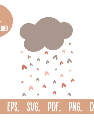 Grey Fall Cloud Rain Hearts Svg Png Sublimation Design Instant Download For Shirt Baby Gift Cricut Svg Laser Cut Files Dxf Plasma Glowforge $3.00