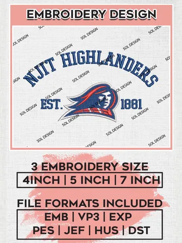 NJIT Highlanders Est 1881 Logo Embroidery Designs, NCAA NJIT Highlanders Team Embroidery, NCAA Team Logo, 3 sizes, Machine embroidery Files, Digital Download $6.99