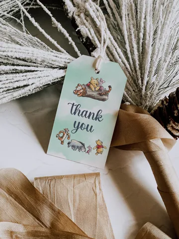 Editable Thank you tag Hundred Acre Wood First Birthday party thank you tag; Winnie the Pooh Party; Classic Pooh Party Birthday ; wp5