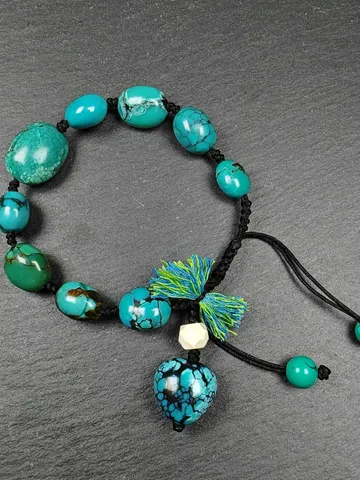 Authentic Turquoise Wrist Mala Bracelet - Old Tibetan Rosary Prayer Beads - 12mm