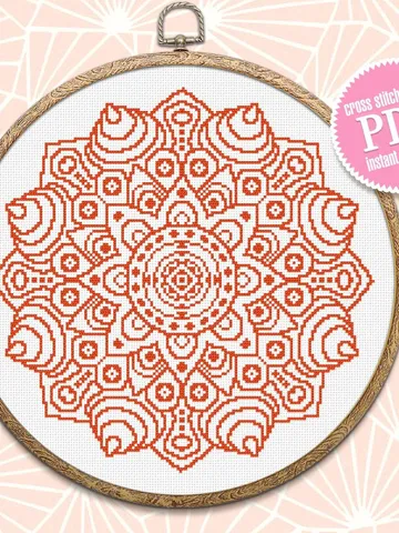 Mandala cross stitch pattern download PDF Monochrome floral ornament hand embroidery, Simple geometric pattern PDF Easy beginner stitch #M77 $4.60