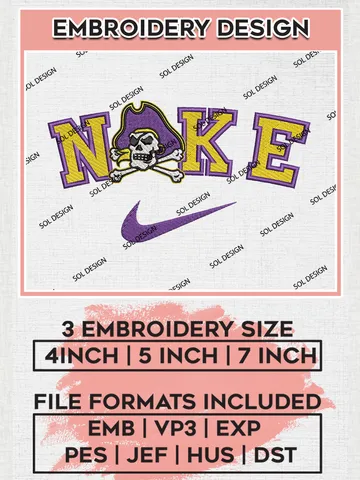 Nike East Carolina Pirates Machine Embroidery Design, NCAA East Carolina Pirates Embroidery Design Design files, NCAA Embroidery Designs, NCAA Machine Embroidery Designs, Digital Download $6.99