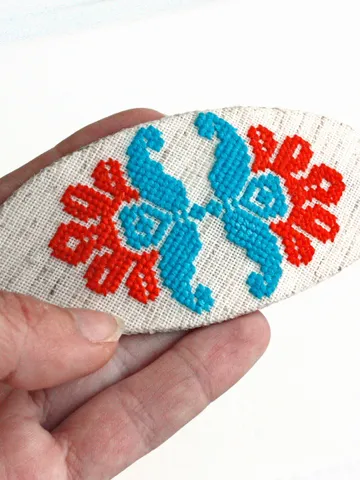 Extra large french hair barrette for thick hair Turquoise orange hand embroidered hair clip Oval hair clip Ukrainian hair accessories $36.43