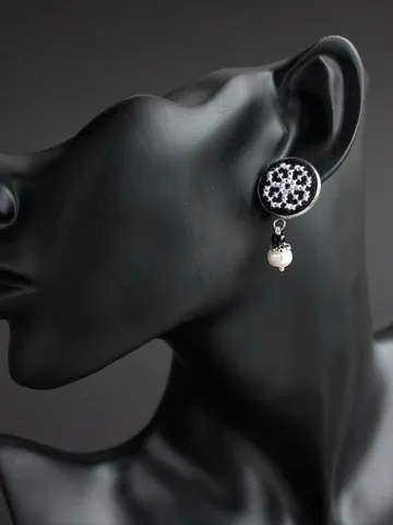 Ukrainian freshwater pearl stud earrings Minimalist made in Ukraine black white earrings folk jewelry Miniature handmade earrings dangle $29.00