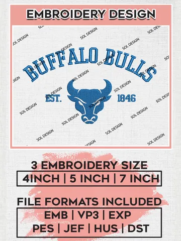 Buffalo Bulls Est 1846 Logo Embroidery Designs, NCAA Buffalo Bulls Team Embroidery, NCAA Team Logo, 3 sizes, Machine embroidery Files, Digital Download $6.99