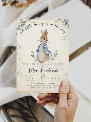 Peter Rabbit Baby Shower Invitation; Neutral Baby Shower Bunny invite; Editable Bunny Baby shower template; BabyBoy Invite; Bunny on the way $11.62
