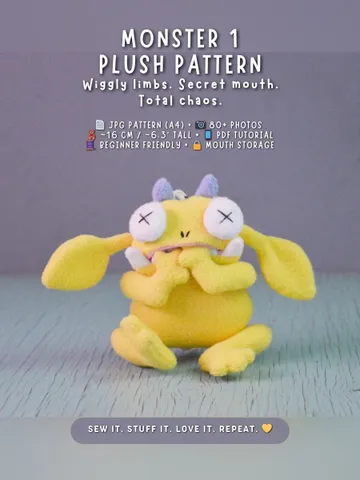 Plush Sewing Pattern PDF – Monster Toy with Pocket Mouth $9.50