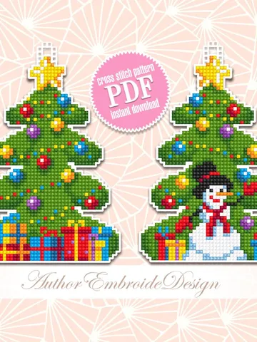 Christmas tree cross stitch pattern PDF download Double-sided christmas tree decor for plastic canvas, Christmas ornament digital PDF #N160 $3.60