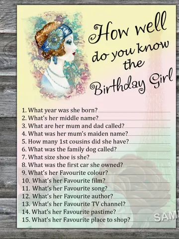 Vintage themed How well do you know the birthday girl,Adult Birthday party game-fun games for her-Instant download $1.75