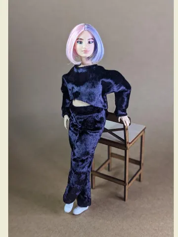 Handmade casual purple velvet two-piece set (long-sleeve and pants) for 1/6 scale fashion female dolls $28.00