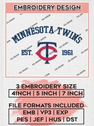 MLB Minnesota Twins Team Est Logo Embroidery Design, MLB Team Embroidery files, Minnesota Twins Baseball Team, Twins Team, Digital Download $6.99