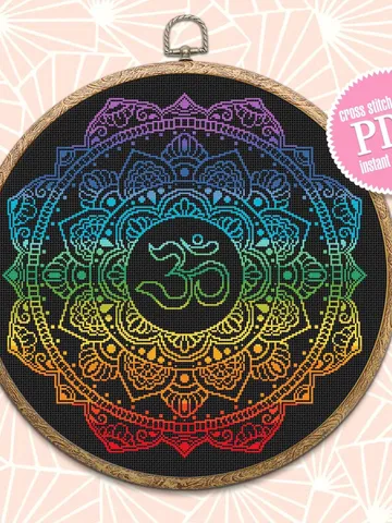 Mandala Om cross stitch pattern download PDF Meditation yoga cross stitch Chakras embroidery beginners Unique cross stitch simple #M146 $4.60