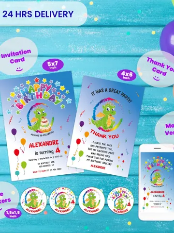 Personalized Digital Birthday Invitation, Dragon Party Bundle, Kids Birthday Invitation Bundle, Birthday Invite Set, Dragon Invite, Dragon $6.99