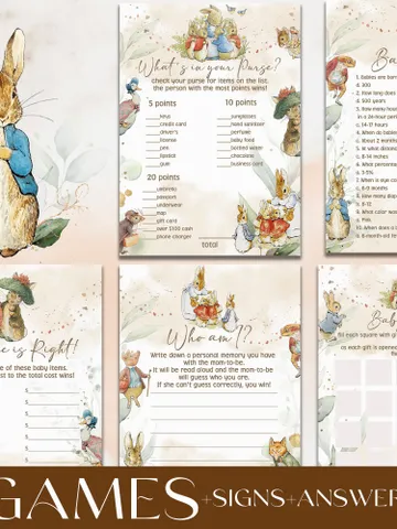 Peter Rabbit Baby Shower Games; Peter Rabbit Inspired; Printable Peter Rabbit Baby Shower Party Games; Peter Rabbit Shower Games; pr2 $11.62