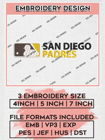 MLB San Diego Padres Logo Embroidery Files, MLB San Diego Padres Team Embroidery Designs, MLB Teams, 3 sizes, MLB Machine embroidery designs, Digital Download