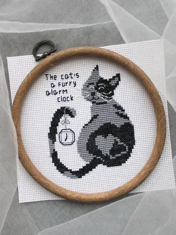 Cross stitch pattern The cat's a furry alarm clock, cross stitch pattern for beginners, cross stitch pattern Cat $3.00