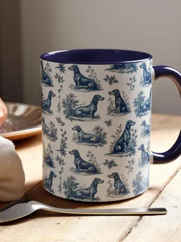 Dachshund French Toile de Jouy Ceramic Mug, Toile Coffee Cup for Doxie Mom, Sausage Dog Lover Gifts, Dog Tea Drinkware, Gift For Dog Lovers $19.93
