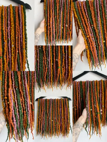Ginger Green Honey and Dusty pink Wool De dreadlocks ready to ship✨