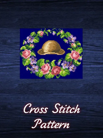 Antique Cross Stitch Pattern Miniature with a Bowler Hat Digital Download PDF $7.50