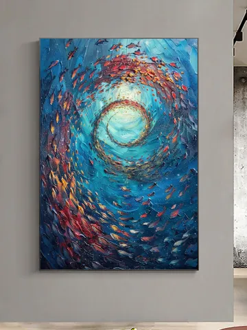 Original School of Fish Oil Painting On Canvas, Abstract Blue Underwater World Art, Ocean Painting, Custom Painting, Living Room Wall Art $145.32