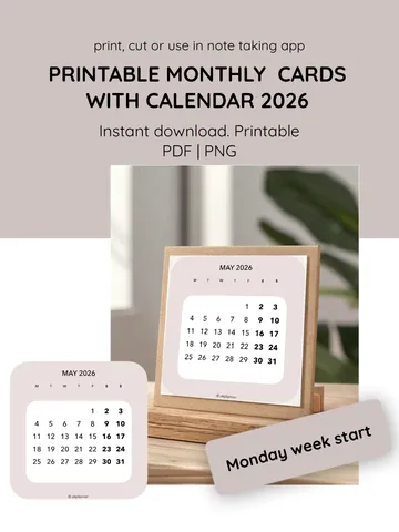 Printable Desk Calendar Monthly Cards: Craft Your Perfect Planner Divider Today! Monthly desk calendar. 12 month 2026 calendar. Calendar crafting. Monday week start