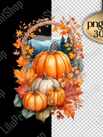 Watercolor Pumpkins clipart Autumn Sublimation Leafs and pumpkin png overlay digital instant download $2.71