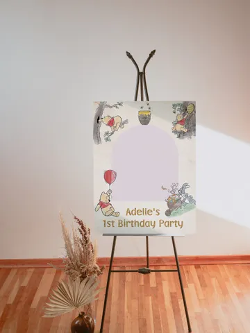 PhotoFrame Board Winnie the Pooh Birthday Party; Winnie Pooh 1st Birthday Editable Photo frame Banner Birthday Party Decoration Winnie Wpg13 $11.62