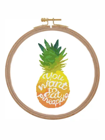 Watercolor pineapple cross stitch pattern funny saying Summer tropical fruit xstitch counted chart modern easy for beginners PDF pattern