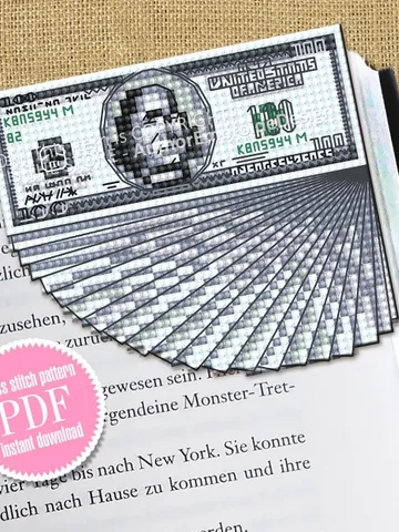 Dollar Corner bookmark cross stitch pattern PDF download Stack of money cross stitch chart, Bookmark pattern digital PDF, Cash gift #B339 $4.10