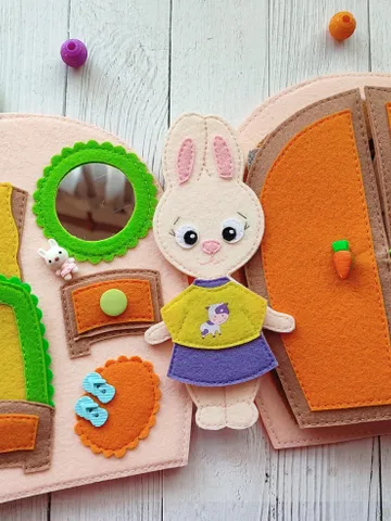 Dollhouse pattern, Felt Bunny pattern and 8 sets of clothes, Felt dress up Doll pattern, Felt toy Pattern pdf for girl, Quiet book pattern $14.94