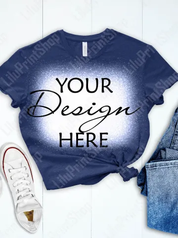Navy Bleach shirt mockup Bella Canvas Mock up 3001 Bleach mockup Heather midnight Flat lay women tshirt Instant download $2.71