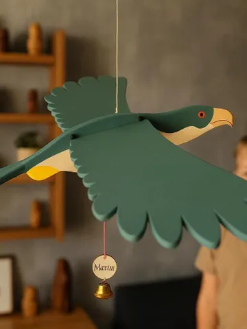 Wooden Falcon Mobile – Handmade Flying Bird Toy for Kids, Natural Wood Nursery Decor, Hanging Falcon Gift, Bird Room Ornament $71.07