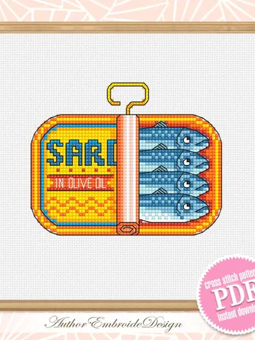 Sardines in a can cross stitch pattern PDF download Tinned sardines cross stitch chart, Funny kitchen decor, Small fish pattern digital #F26 $3.40