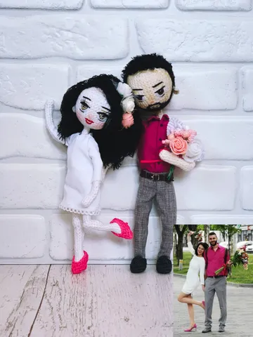 Look alike portraits doll, wedding custom, personalized gift for wedding, crochet amigurumi doll $170.00