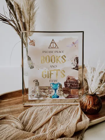 BOOKS and GIFTS; Wizard Baby Shower SIGN; Magic School Baby Shower template; Instant Download; wP66 $7.55