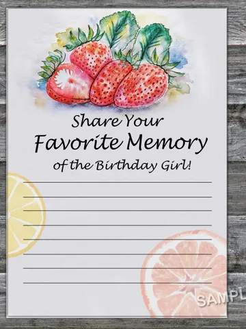 Strawberry Favorite Memory of the Birthday Girl,Adult Birthday party game-fun games for her-Instant download