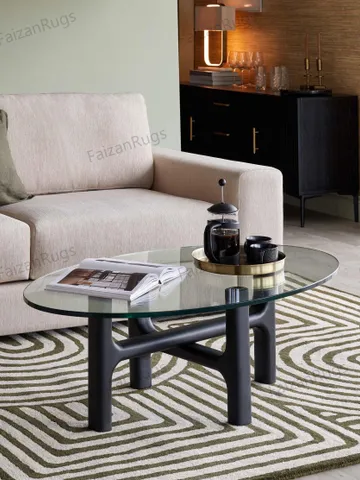 Abstract Swirl Dark Green And Ochre Hand Tufted Rugs 100% Wool For Living Room, Bed Room, Kids Room In Any Size 9x12,8x10,6x9,5x8,3x5 $90.00