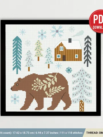 Scandinavian Christmas Bear, ornament, New Year decor Holiday cross stitch pattern, counted, chart, gift DIY, embroidery, instant PDF $5.94