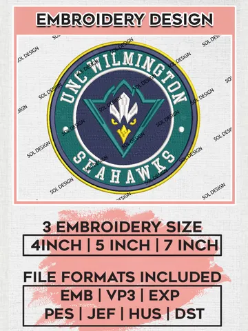 NCAA UNC Wilmington Seahawks Round Logo Embroidery, NCAA UNC Wilmington Seahawks Logo Embroidery files, NCAA Teams, Machine embroidery designs, Digital Download $6.99