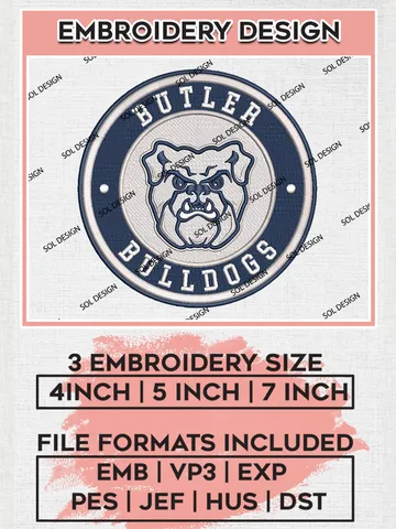 NCAA Butler Bulldogs Round Logo Embroidery, NCAA Butler Bulldogs Logo Embroidery files, NCAA Teams, Machine embroidery designs, Digital Download $6.99