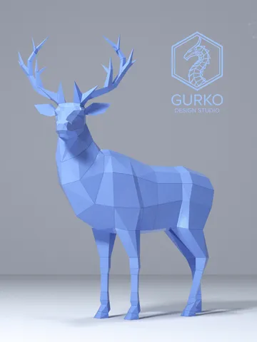 Red Deer Papercraft, Digital Template, PDF Download, Gurko, 3D Low Poly, Pepakura, DIY Origami Sculpture, Paper Party Decoration, DIY Gift $32.00