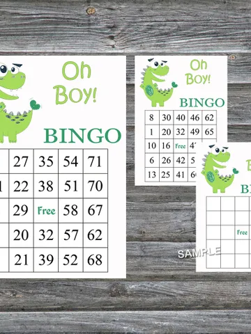 Green Dinosaur bingo cards,Dinosaur bingo game,Dinosaur printable bingo cards,60 Bingo Cards,INSTANT DOWNLOAD--209 $3.95