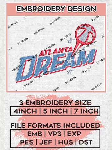 WNBA Atlanta Dream Team Logo Embroidery Files, NBA Atlanta Dream Embroidery Designs, Basketball Teams, 3 sizes, Machine embroidery designs, Digital Download $6.99