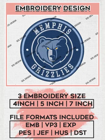 Memphis Grizzlies NBA Basketball Team Logo Embroidery Design, NBA Memphis Grizzlies Logo Embroidery Files, Basketball Team Machine Embroidery, Machine Embroidery Design