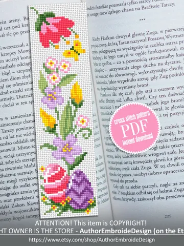 Easter bookmark cross stitch pattern PDF download Easter eggs cross stitch chart, Flower Bookmark pattern digital PDF, Pastel bookmark #B209 $4.40