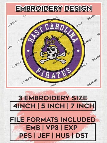 NCAA East Carolina Pirates Round Logo Embroidery, NCAA East Carolina Pirates Logo Embroidery files, NCAA Teams, Machine embroidery designs, Digital Download $6.99