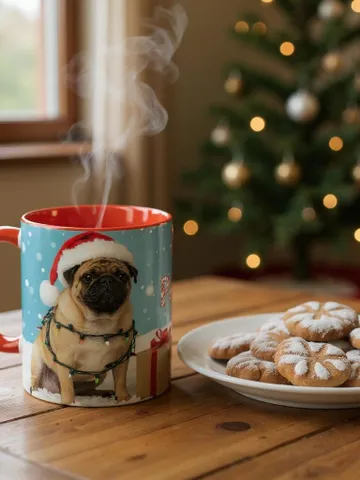 Ceramic Coffee Mug Festive Dog Themed Happy Pawlidays Pet Lover Gift Cup, Christmas Winter Beverages, Holiday Decor, Dog Mom, 11,15oz $12.93