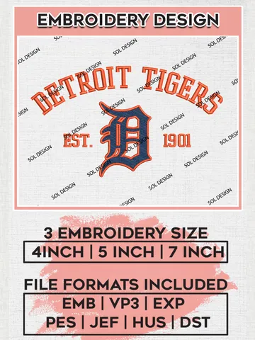 MLB Detroit Tigers Team Est Logo Embroidery Design, MLB Team Embroidery files, Detroit Tigers Baseball Team, Tigers Team, Digital Download $6.99