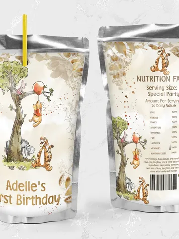 Juice Label Winnie the Pooh; Winnie the Pooh 1st Birthday Printable Juice Label Winnie the Pooh Party Decoration Editable Winnie Pooh poom88 $10.45